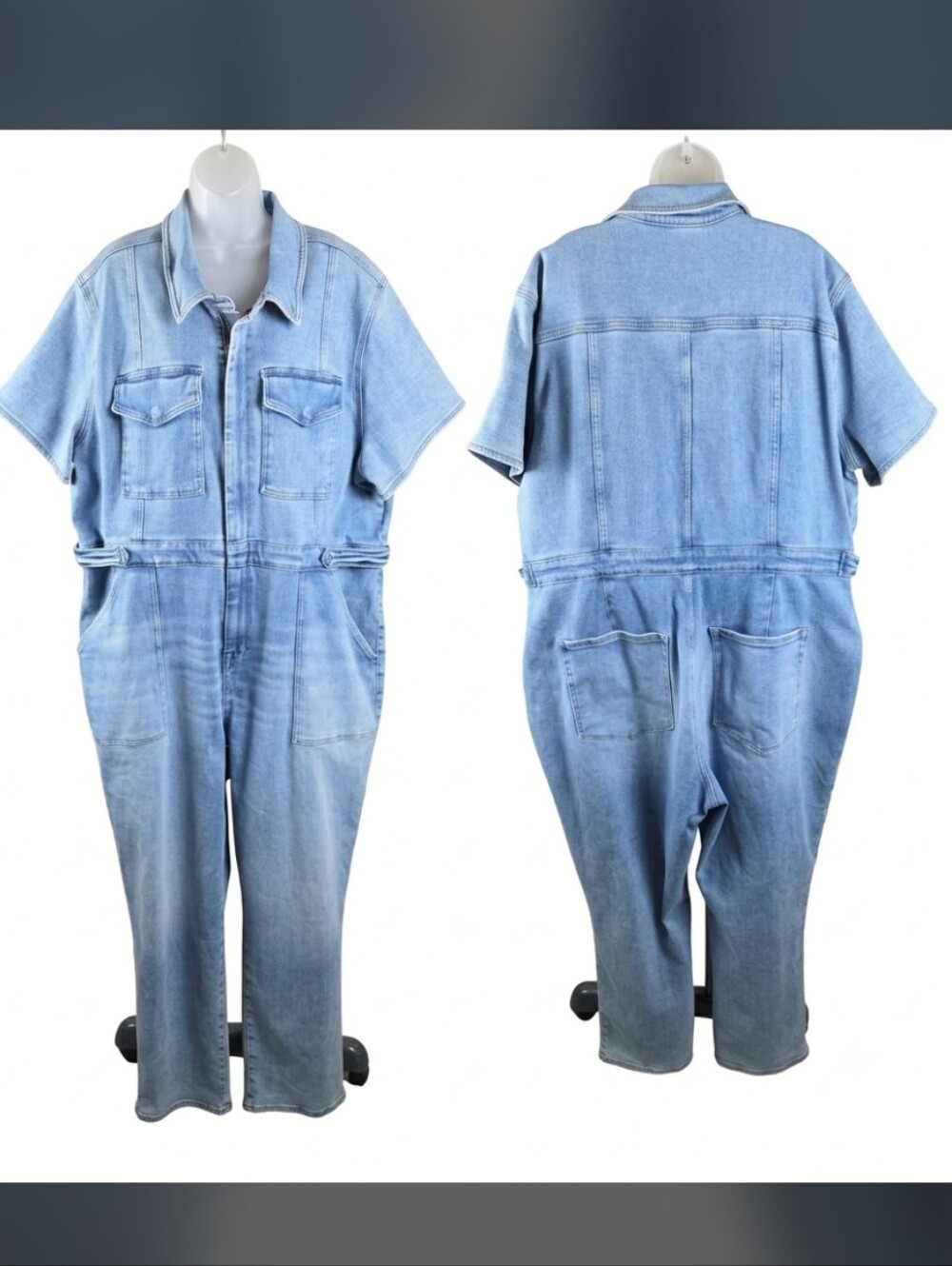 Good American Fit for Success Lgt Wash Denim Jumpsuit Utility Coveralls W5X